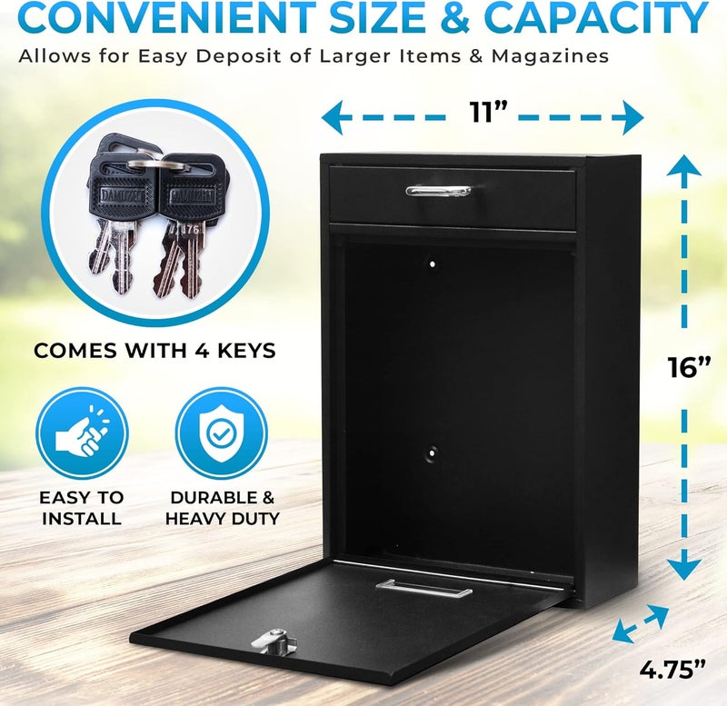Yulli Wall Mounted Locking Vertical Dropbox Mailbox - Safe and Secure (Large) | Made with Galvanized Steel (Light Gray) - Image 3